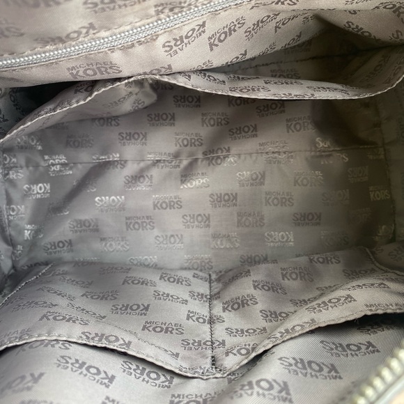 Michael Kors Grayson Nickel Mirror Metallic Logo Satchel Bag - Picture 12 of 12